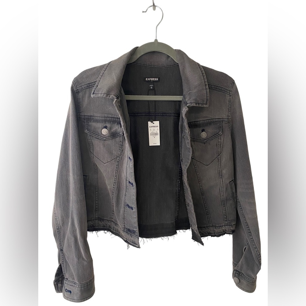 NWT Cropped Distressed Black Denim Jacket